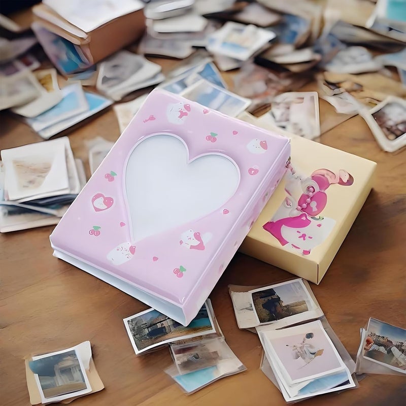 Nextpal Mini Photocard Binder, 3-Inch Heart Hollow Portable Photos Card Book with Lovely Pendant, Cute Style Kpop Card Holder Collectible Album for Fans 40 Pockets (Pink White Cat) - Image 2